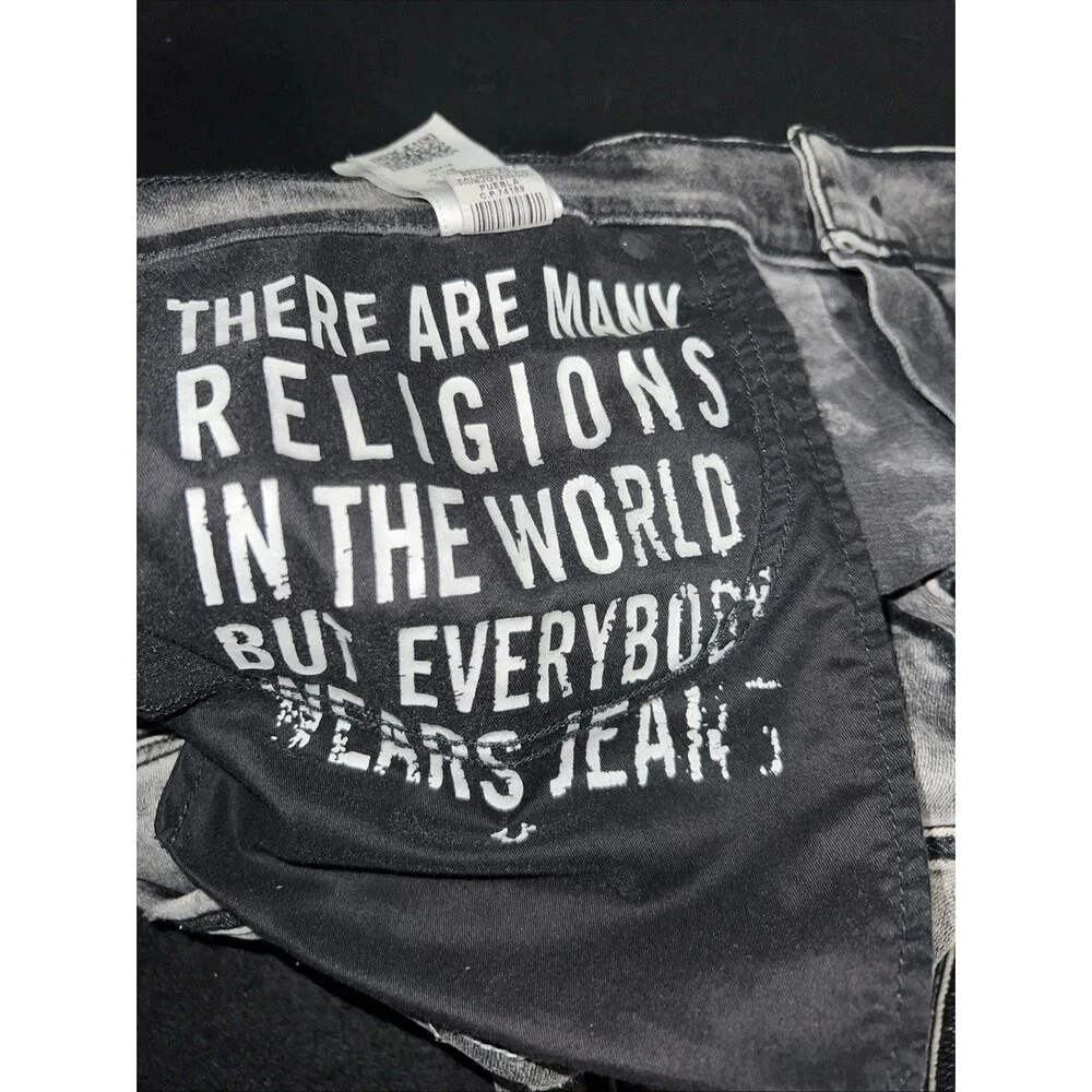 True Religion relaxed moto distressed charcoal black jeans mens 42 x 32